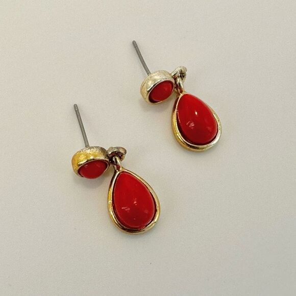 Red and gold tone drop post earrings - Picture 2 of 6